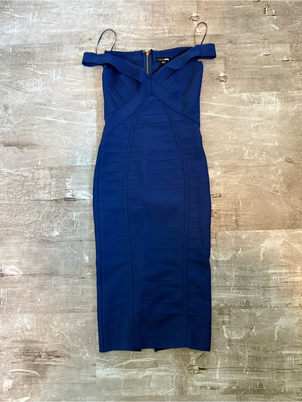 Fashion Nova Royal Blue Off-Shoulder Bandage Midi Dress